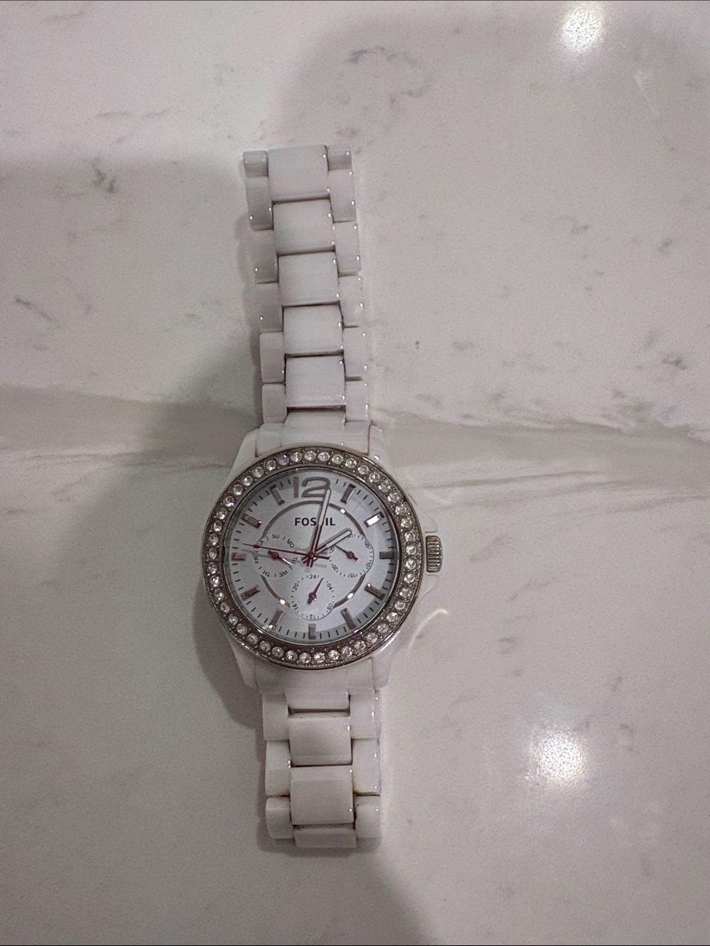Fossil White Ceramic Watch with Crystal Bezel